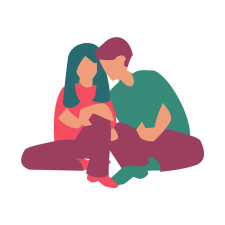 Young couple sitting and hug St Valentine card Flat vector illustrationのイラスト素材