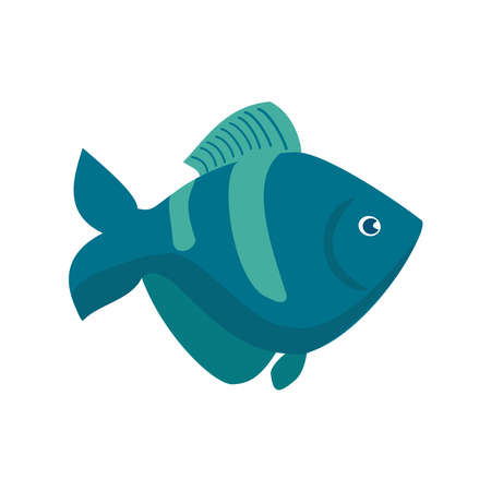 Aquarium fish deep blue diskus isolated on white background. Cartoon vector illustrationのイラスト素材