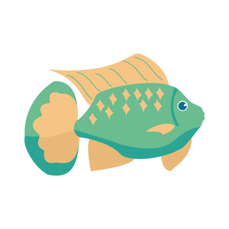 Aquarium fish green cichlasoma isolated on white background. Cartoon vector illustrationのイラスト素材