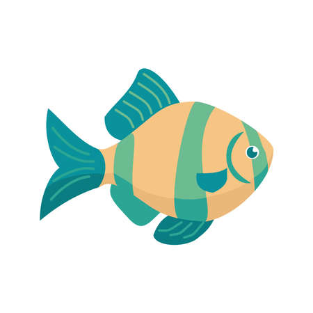 Aquarium tropical yellow green fish isolated on white background. Cartoon vector illustrationのイラスト素材