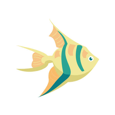 Aquarium fish yellow scalare isolated on white background. Cartoon vector illustrationのイラスト素材
