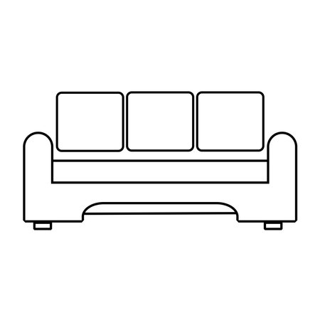Modern sofa with three pillows Outline vector illustrationのイラスト素材