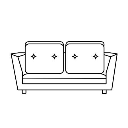 Comfortable modern sofa with two pillows Outline vector illustrationのイラスト素材