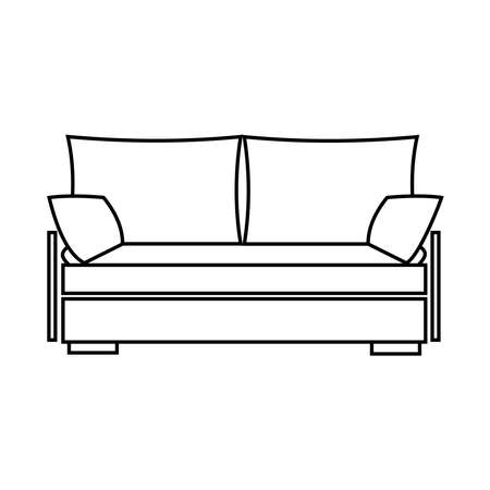 Modern sofa with four pillows Outline vector illustrationのイラスト素材