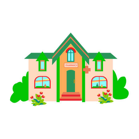 store facade. Pharmacy Flat vector isolated illustration on white backgroundのイラスト素材