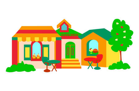 store facade. Cake shop Flat vector isolated illustration on white backgroundのイラスト素材