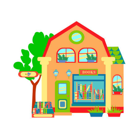 store facade. Book shop Flat vector isolated illustration on white backgroundのイラスト素材
