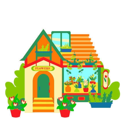 store facade. Flowers shop Flat vector isolated illustration on white backgroundのイラスト素材