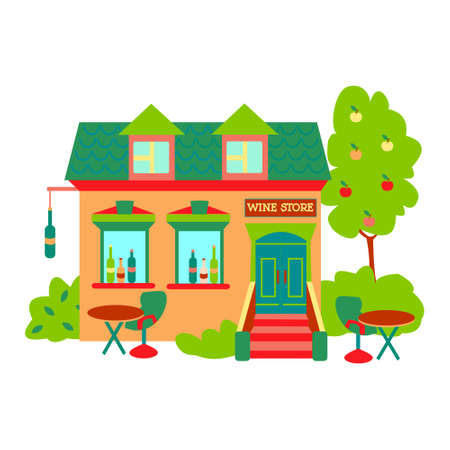 Wine shop window Flat vector isolated illustration on white backgroundのイラスト素材