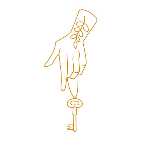 Hand holding key Outline illustrationのイラスト素材