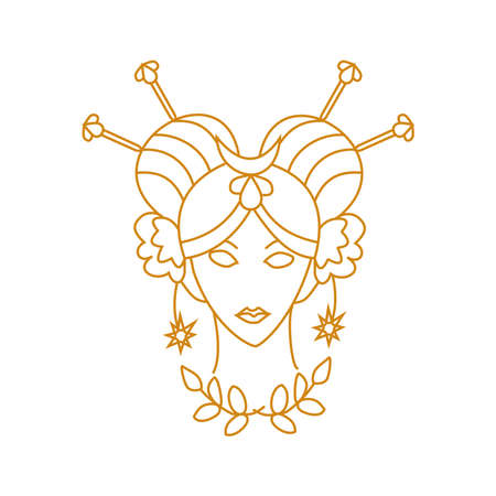 Girl with magical amulets Outline fantasy portraitのイラスト素材