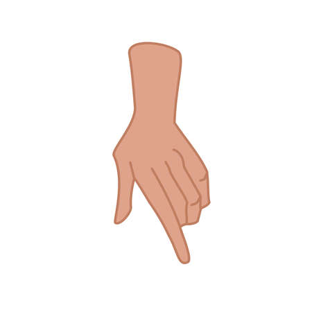 hand gesture. Index finger down Flat vector illustration on white backgroundのイラスト素材