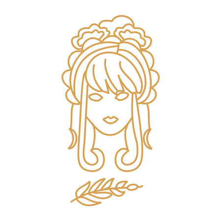 Girl with magic amulets and branch Outline fantasy portraitのイラスト素材