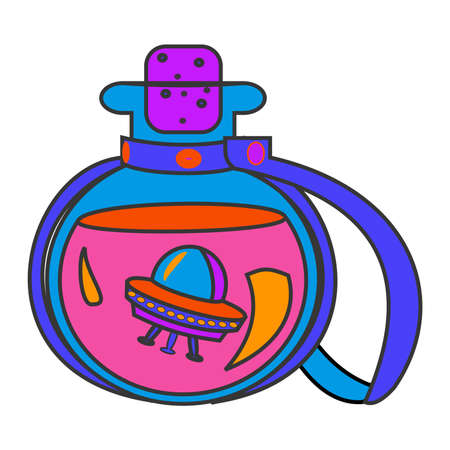 UFO in poison bottle. Psychedelic element Flat vector illustration on white backgroundのイラスト素材