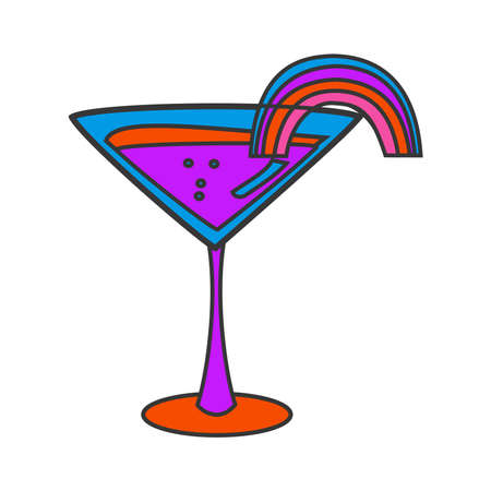 Coctail with rainbow Psychedelic element Flat vector illustration on white backgroundのイラスト素材