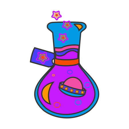 Poison with ufo and stars Psychedelic element Flat vector illustration on white backgroundのイラスト素材