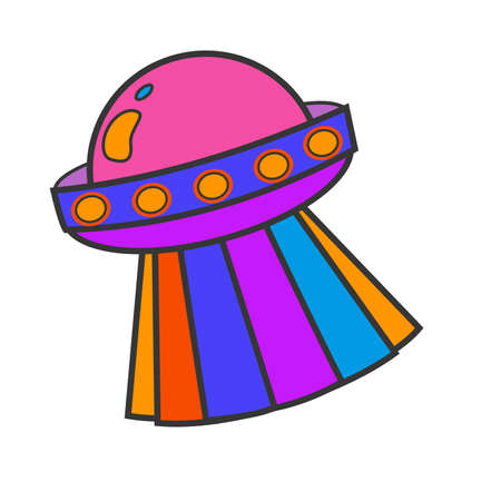 UFO Psychedelic sticker element Flat vector illustration on white backgroundのイラスト素材