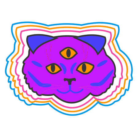 Cat character Psychedelic element Flat vector illustration on white backgroundのイラスト素材