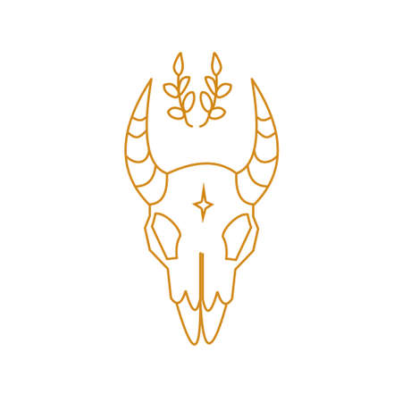 Skull with horns and branches Outline vector illustrationのイラスト素材