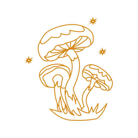 Magic mushroom and stars Outline vector illustrationのイラスト素材
