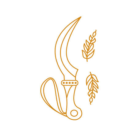 Druid sickle and branch Outline illustrationのイラスト素材