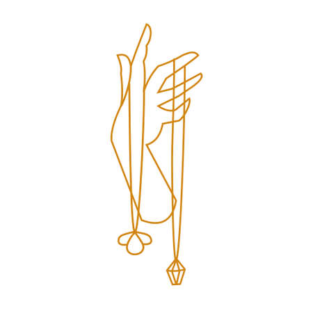 Hand with amulet and diamond Outline vector illustrationのイラスト素材