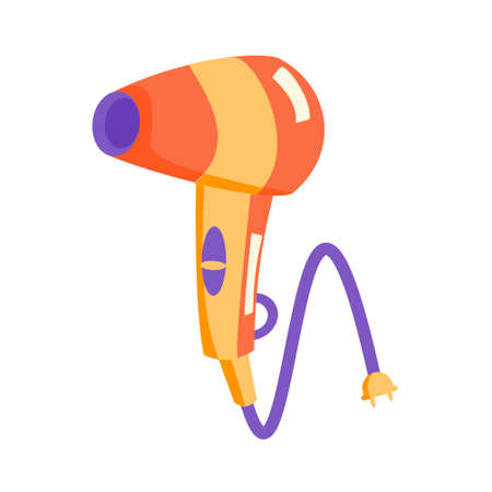 Hair dryer with cord and plug Cartoon vector illustration on white backgroundのイラスト素材