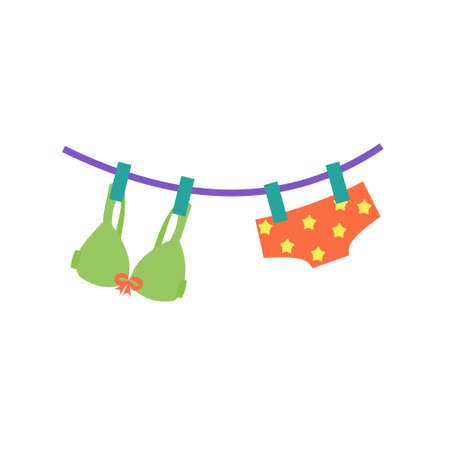 Bra and panties drying Cartoon vector illustration on white backgroundのイラスト素材