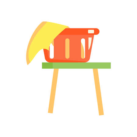 Red laundry basket with towel Cartoon vector illustration on white backgroundのイラスト素材