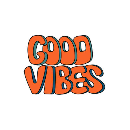 1970 sticker Good vibes text Vector illustration on white backgroundのイラスト素材
