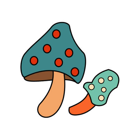 1970 sticker Psychedelic mushrooms Vector illustration on white backgroundのイラスト素材