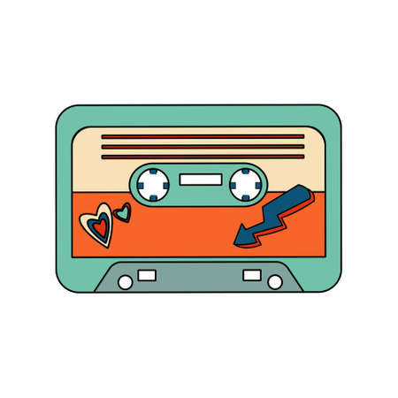 1970 sticker Audio cassette Vector illustration on white backgroundのイラスト素材