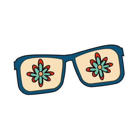 1970 sticker Sun glasses with flowers Vector illustration on white backgroundのイラスト素材