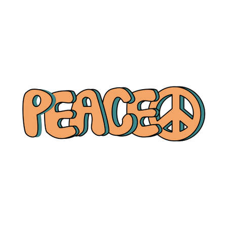 1970 sticker Peace text and sign Vector illustration on white backgroundのイラスト素材