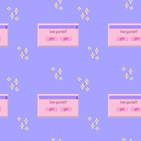 90 groovy trippy seamless pattern Old pc game 90s aesthetic. Pixel icons dialog boxes, love yourself...