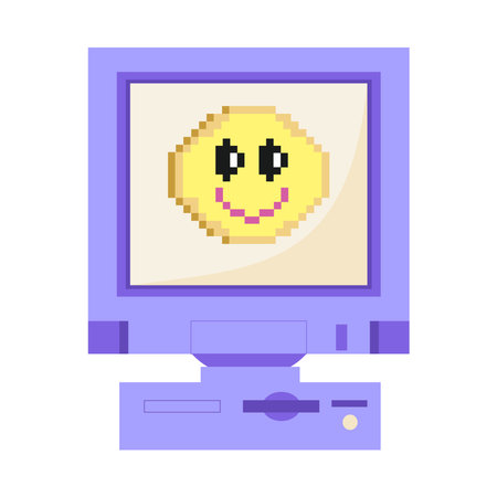 Old pc retro style desktop with pixel smile Isolated vector illustration on white backgroundのイラスト素材