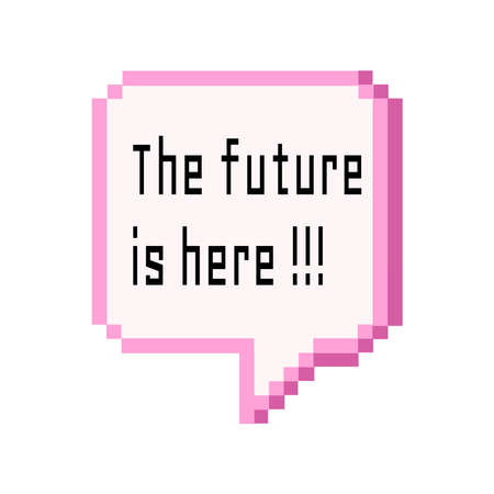 Old pc style text future is here in dialog box Pixel art Isolated vector illustration on white backgroundのイラスト素材