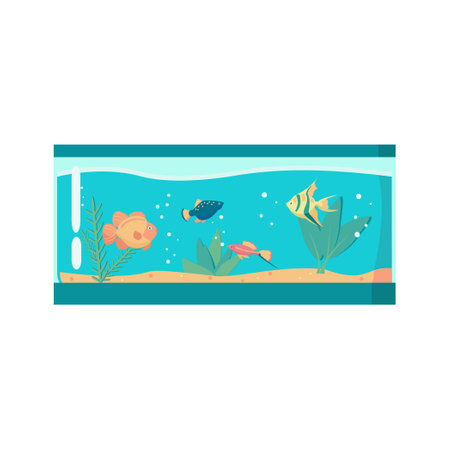 Long glass aquarium with four exotic fish Cartoon vector illustration on white backgroundのイラスト素材