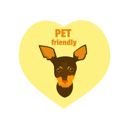 Pet friendly logo with yorkshire terrier in heart Vector cartoon illustrationのイラスト素材