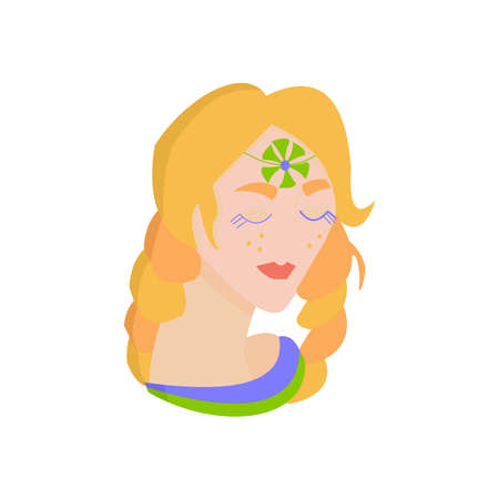 Blond women with braids Portrait of hippy girl Cartoon vector illustrationのイラスト素材