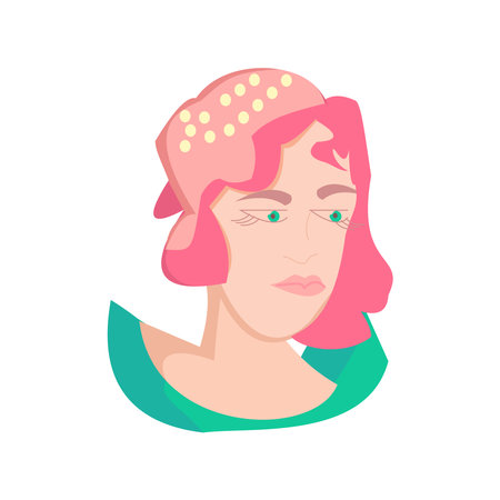 Pink hair women with small hat Portrait of girl Cartoon vector illustrationのイラスト素材