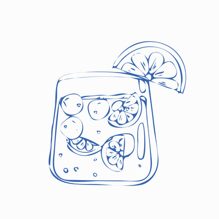 Hand draw alcoholic cocktail Gin tonic Vector illustrationのイラスト素材