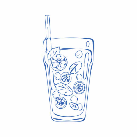Hand draw alcoholic cocktail Mojito Vector illustrationのイラスト素材