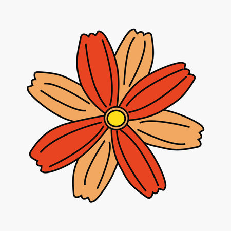 Retro flower. Orange Summer minimalist flower. 70 s 60 s groovy style plant. Vector illustrationのイラスト素材