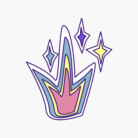 Cool groovy girly retro sticker with crown and stars. Geek hipster vaporwave stickers . Vector illustration of y2k , 90s graphic design badge on white backgroundのイラスト素材