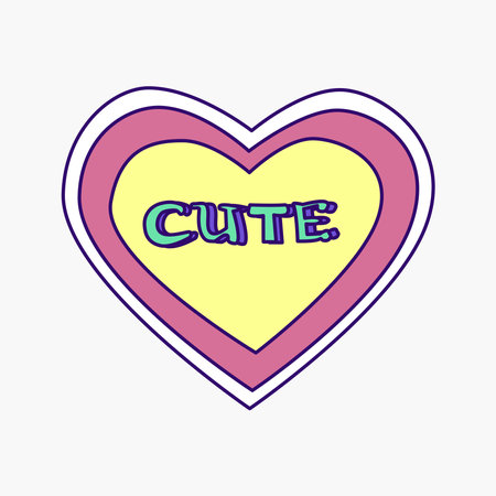 Cool groovy girly retro sticker with cute text in heart. Geek hipster vaporwave stickers . Vector illustration of y2k , 90s graphic design badge on white backgroundのイラスト素材