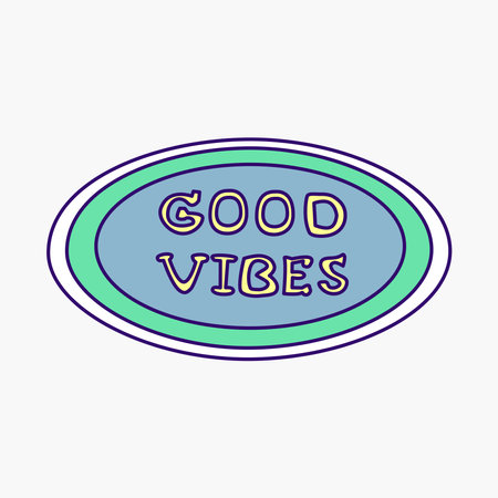Cool groovy girly retro sticker with good vibes text. Geek hipster vaporwave stickers . Vector illustration of y2k , 90s graphic design badge on white backgroundのイラスト素材