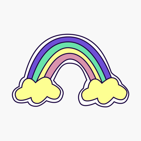 Cool groovy girly retro sticker with rainbow. Geek hipster vaporwave stickers . Vector illustration of y2k , 90s graphic design badge on white backgroundのイラスト素材