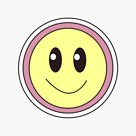 Cool groovy girly retro sticker with smile. Geek hipster vaporwave stickers . Vector illustration of y2k , 90s graphic design badge on white backgroundのイラスト素材