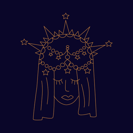 Mystery long hair girl with magic crown Hand draw boho fantasy art for poster or t-shirtのイラスト素材